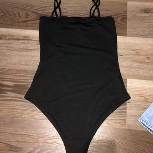 black spaghetti strap bodysuit
